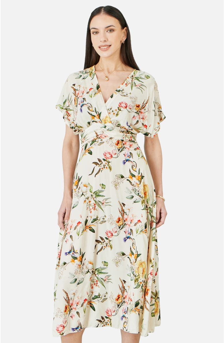 Yumi Floral Print Midi Dress, Main, color, Ivory