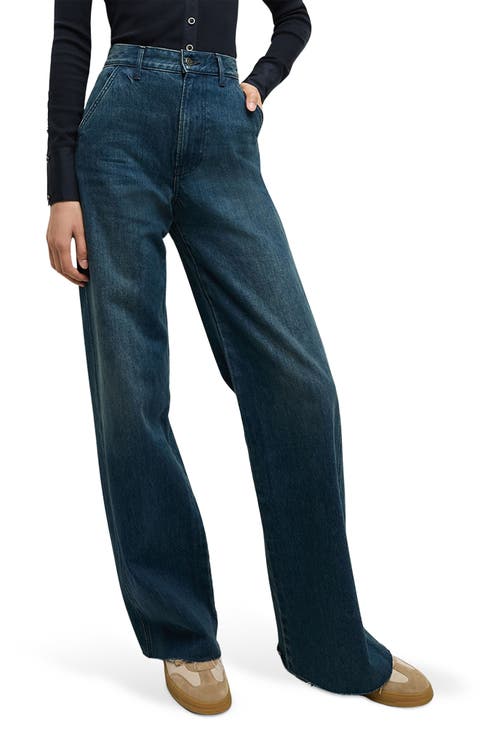 Taylor Raw Hem High Waist Wide Leg Jeans (Northern Lights)