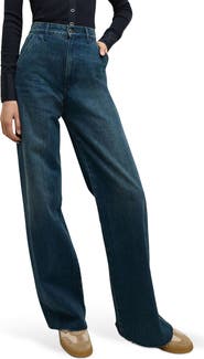 Veronica Beard Taylor Raw Hem High Waist Wide Leg Jeans