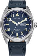 Citizen Titanium Leather Strap Watch, 42mm