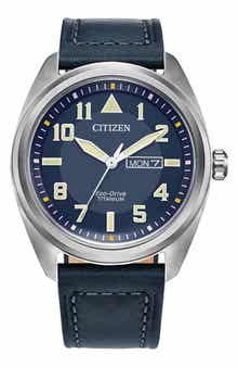 Citizen Titanium Leather Strap Watch, 42mm