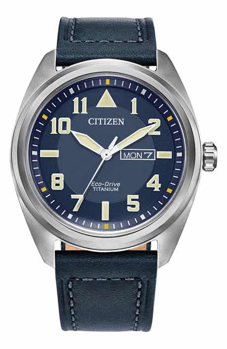 Citizen Titanium Leather Strap Watch, 42mm