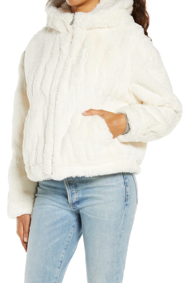 Mandy Faux Fur Hooded Jacket, Alternate, color, CREAM