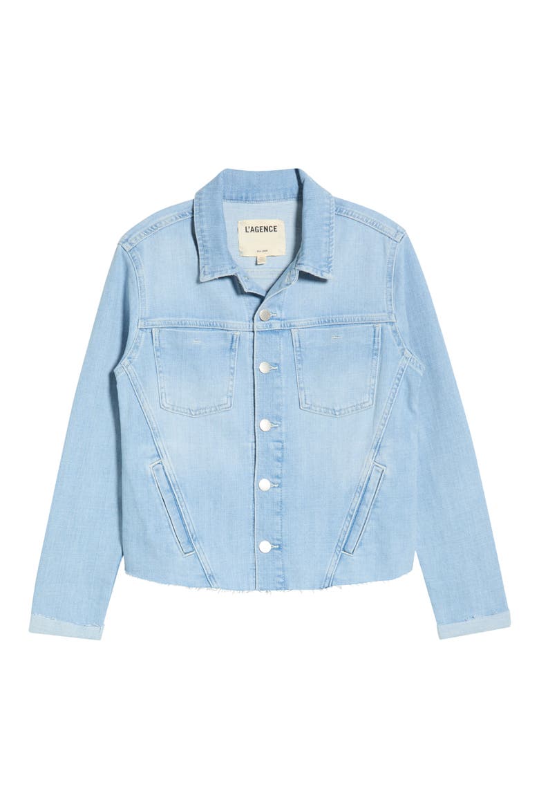 Janelle Raw Cut Slim Denim Jacket, Main, color, BAYRIDGE