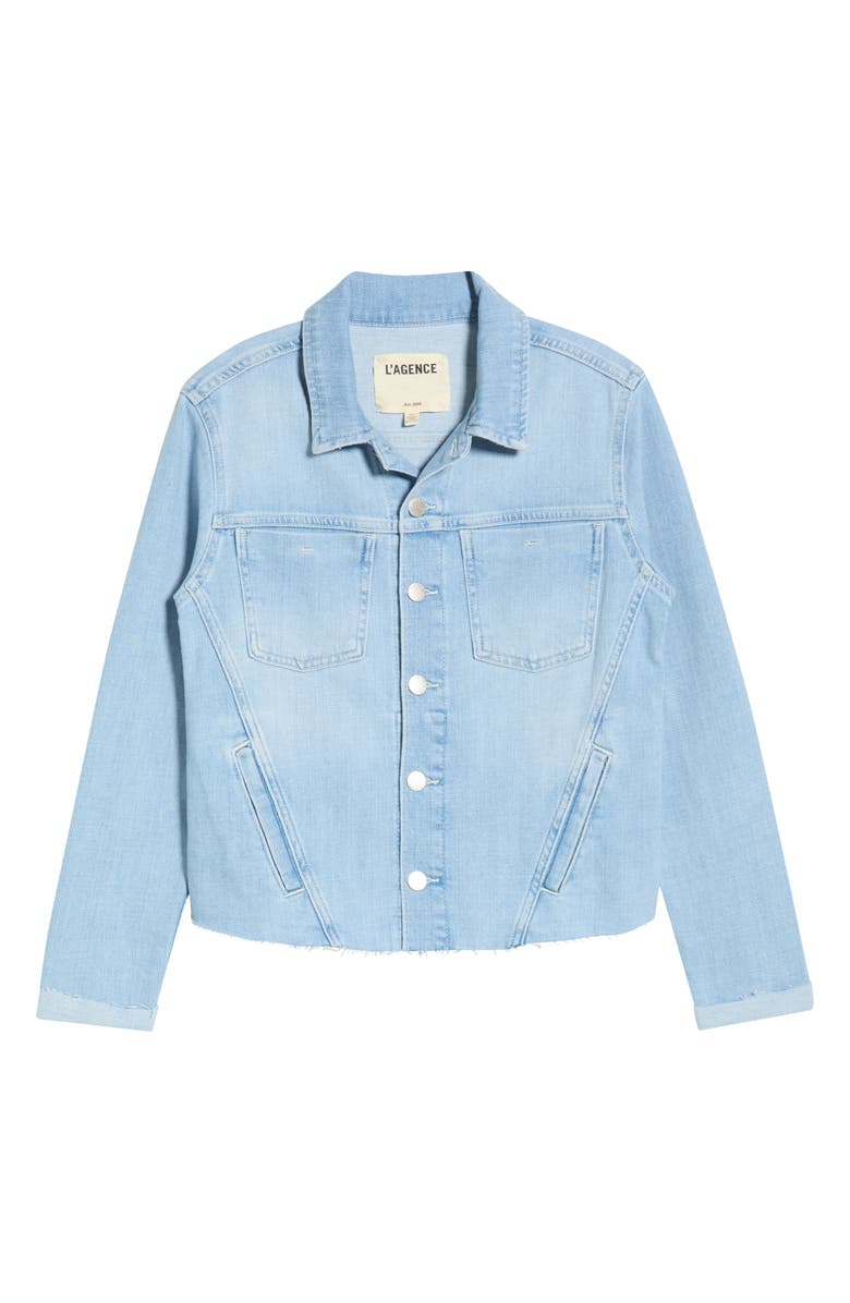 L'AGENCE Janelle Raw Cut Slim Denim Jacket, Main, color, Bayridge