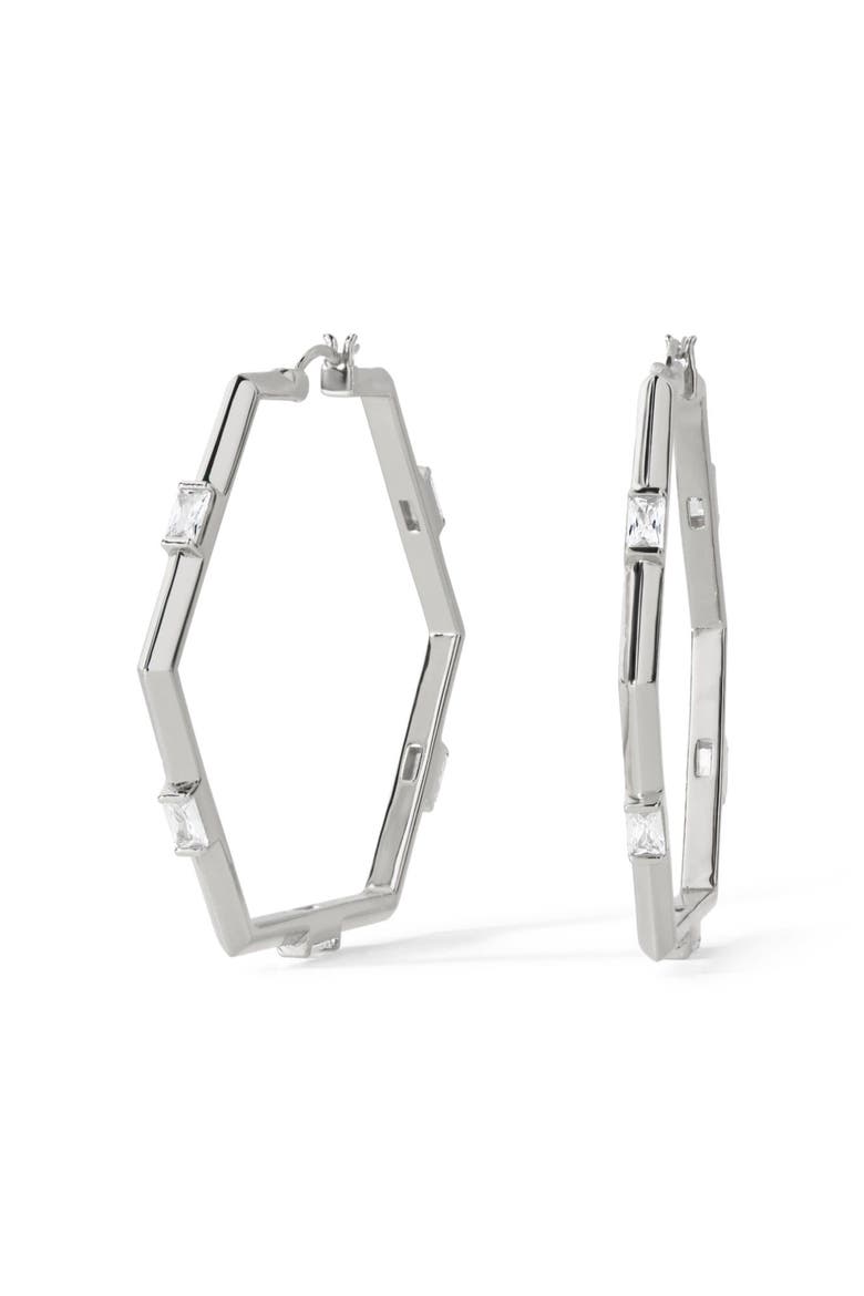 The Claire Hoop Earrings, Main, color, Sterling Silver/White CZ