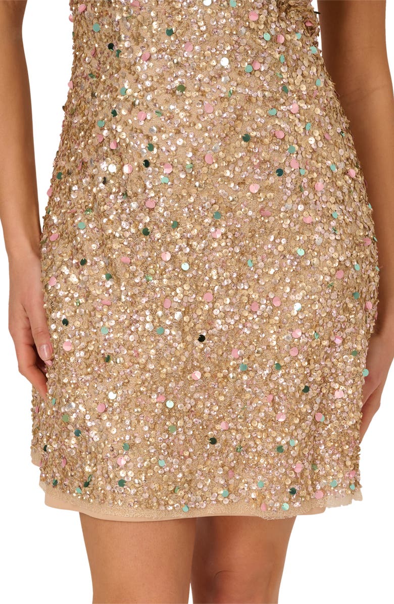 Adrianna Papell Beaded Halter Neck Cocktail Minidress, Alternate, color, Blush Multi