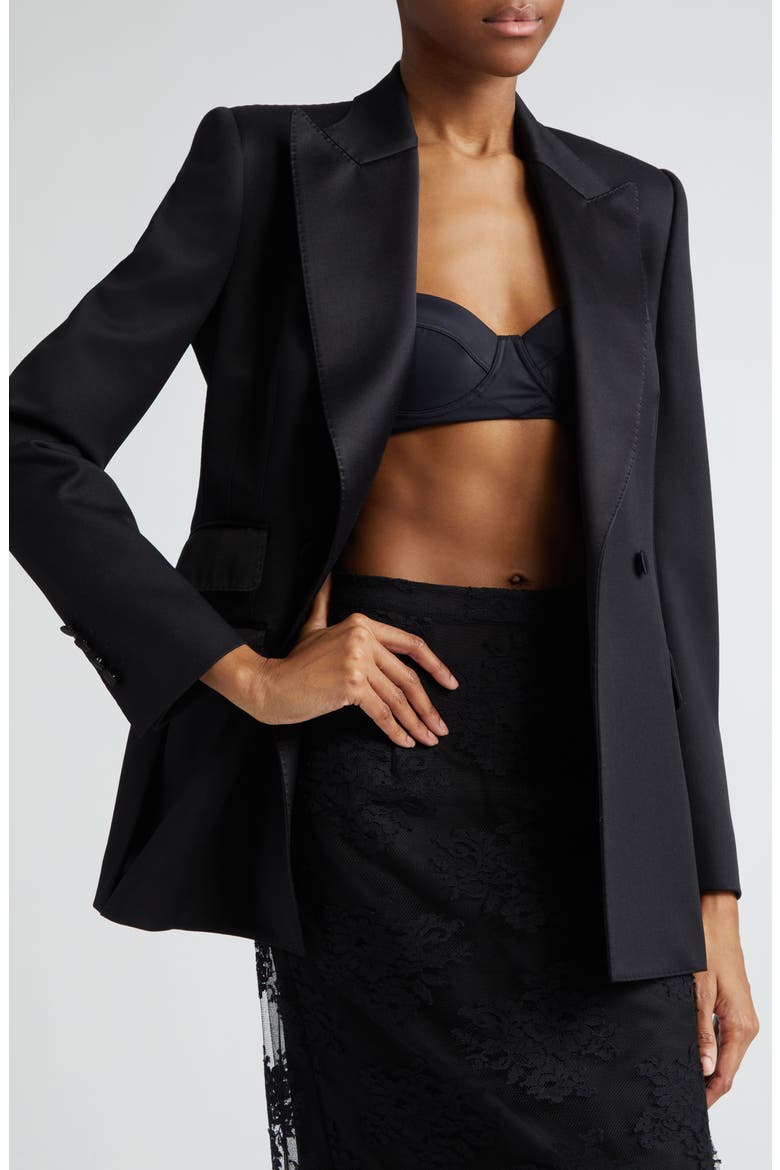 Double Breasted Wool Blend Tuxedo Jacket, Alternate, color, NERO