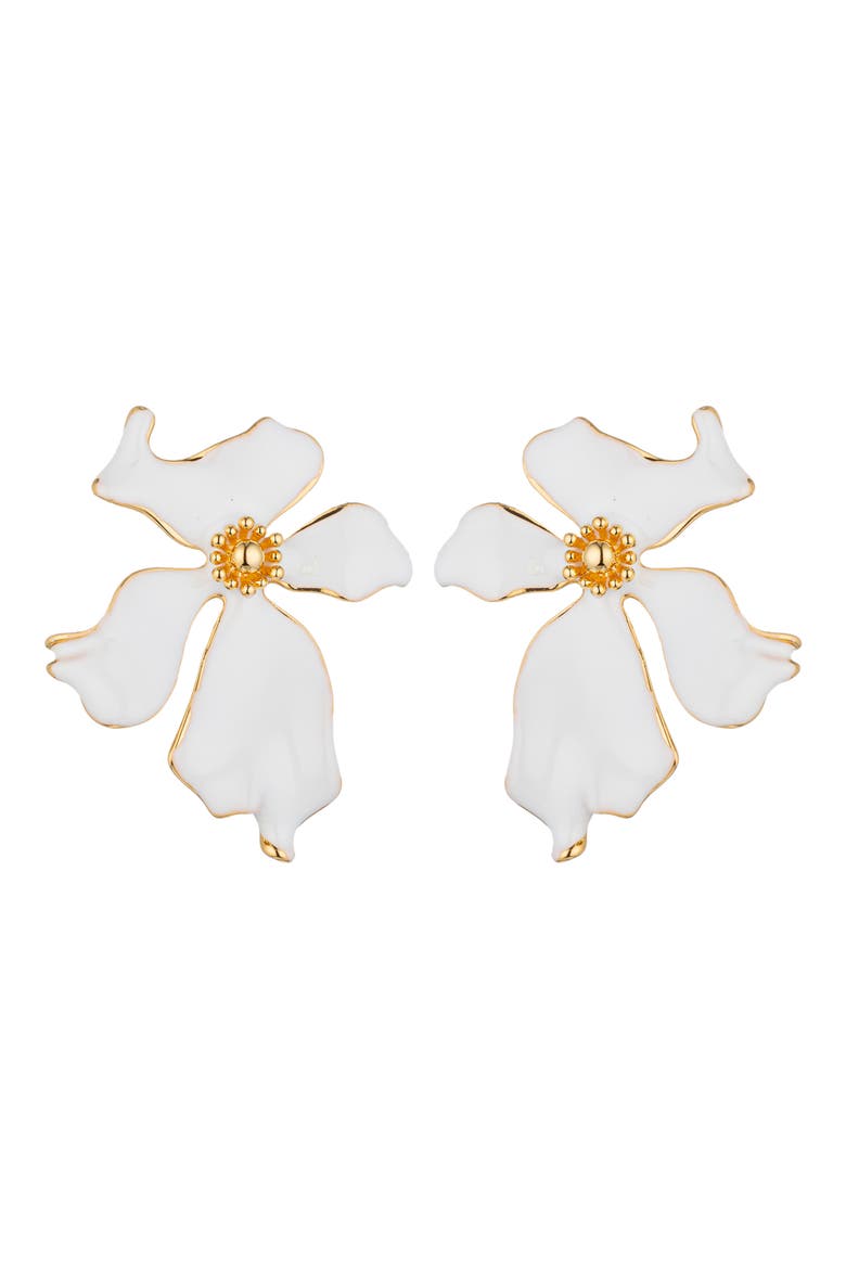 Aya Floral Enamel Stud Earrings, Main, color, WHITE