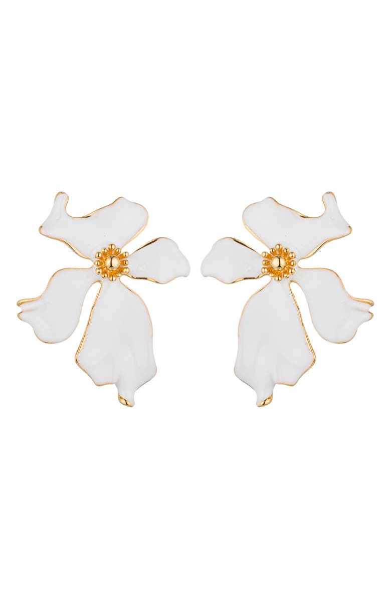 EYE CANDY LOS ANGELES Aya Floral Enamel Stud Earrings, Main, color, White