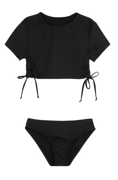 Summer Rib Short Sleeve Side Tie Swim Set