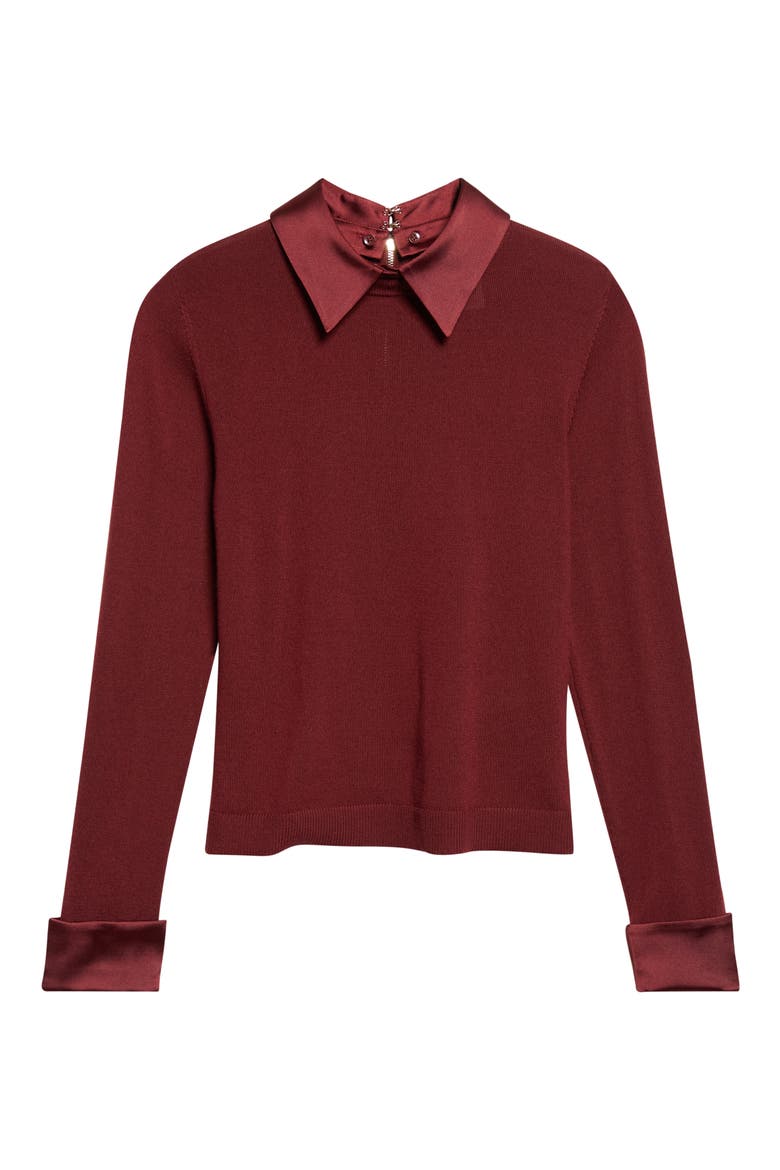 Porla Collared Wool Blend Sweater, Alternate, color, GARNET