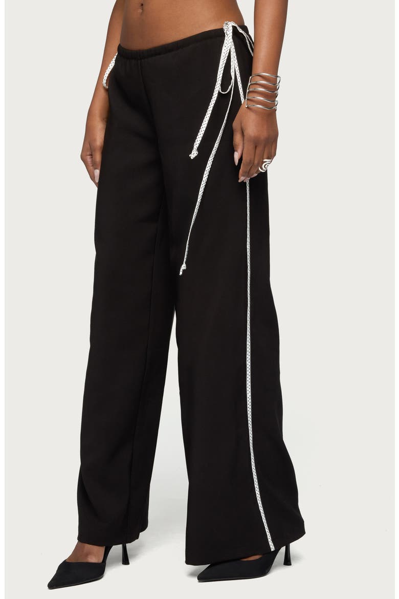 Mikah Contrast Stripe Wide Leg Pants, Alternate, color, BLACK