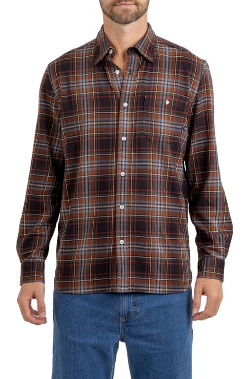 Rainforest Plaid Flannel Button-Up Shirt in Brown, Orange Tan 