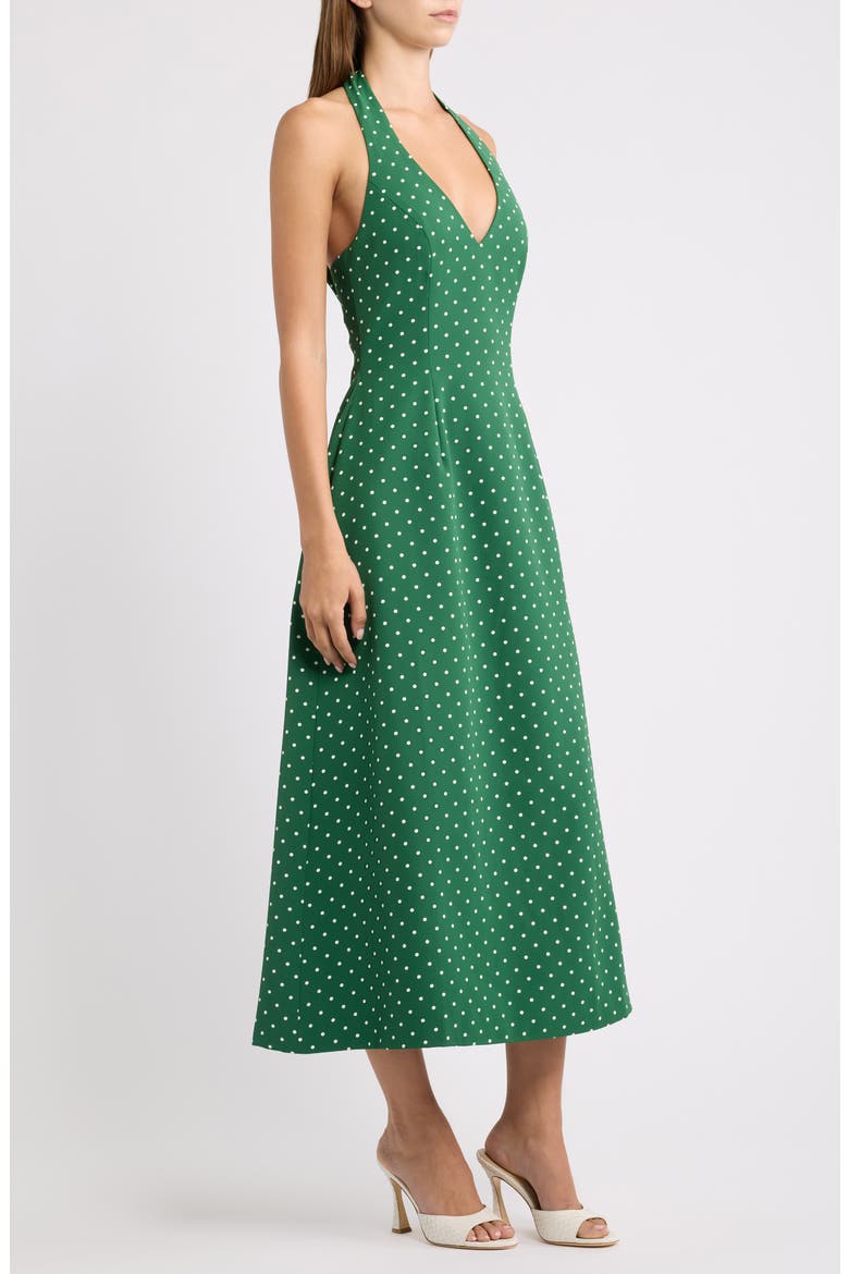 Polka Dot Halter Neck Midi Dress, Alternate, color, GREEN POLKA DOT