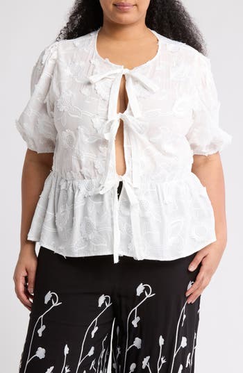 FORGOTTEN GRACE FORGOTTEN GRACE FRONT TIE PUFF SLEEVE PEPLUM TOP