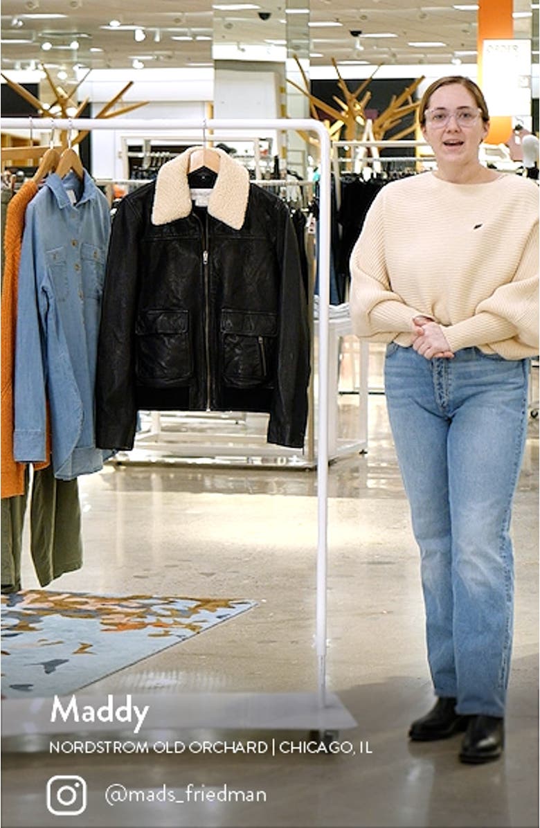 Leather Bomber Jacket with Removable Faux Shearling Trim, sales video thumbnail