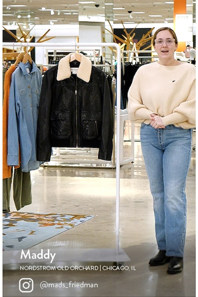Leather Bomber Jacket with Removable Faux Shearling Trim video