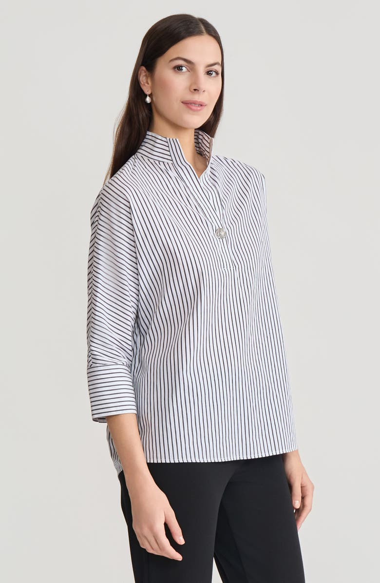 Ming Wang Pinstripe Dolman Sleeve Cotton Blouse, Alternate, color, Black/White