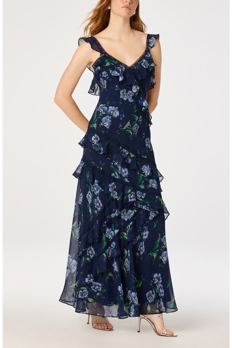 Megan Ruffled Maxi Dress, Alternate, color, NAVY FLORAL