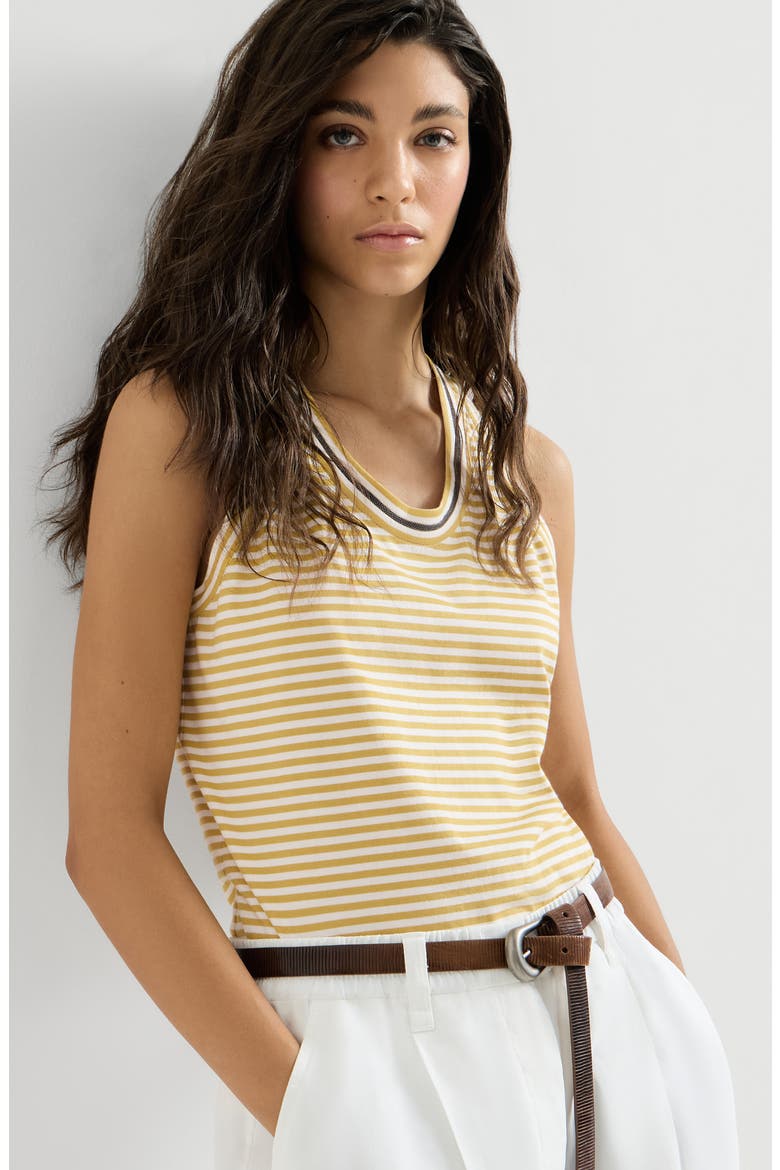 Striped jersey top with monili, Alternate, color, Yellow