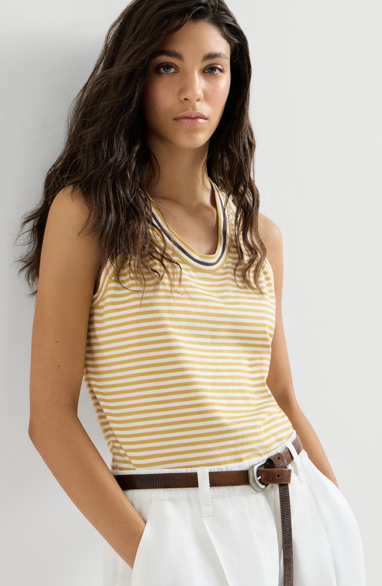 Brunello Cucinelli Striped jersey top with monili, Alternate, color, Yellow