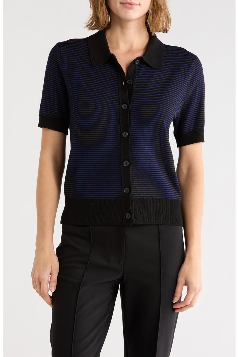 Striped Short Sleeve Sweater, Main, color, BLACK/ INTREPID BLUE
