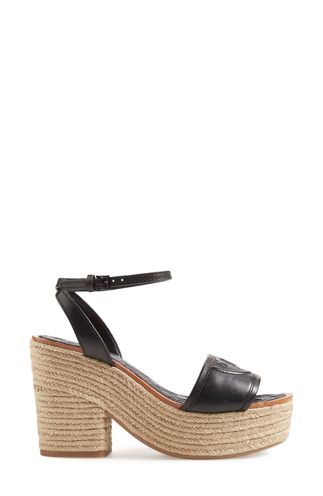 'Marion' Quilted Platform Sandal, Alternate, color, BLACK