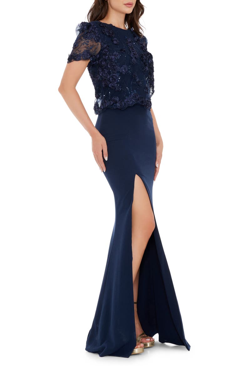 Ramona Embellished Side Slit Gown, Alternate, color, NAVY