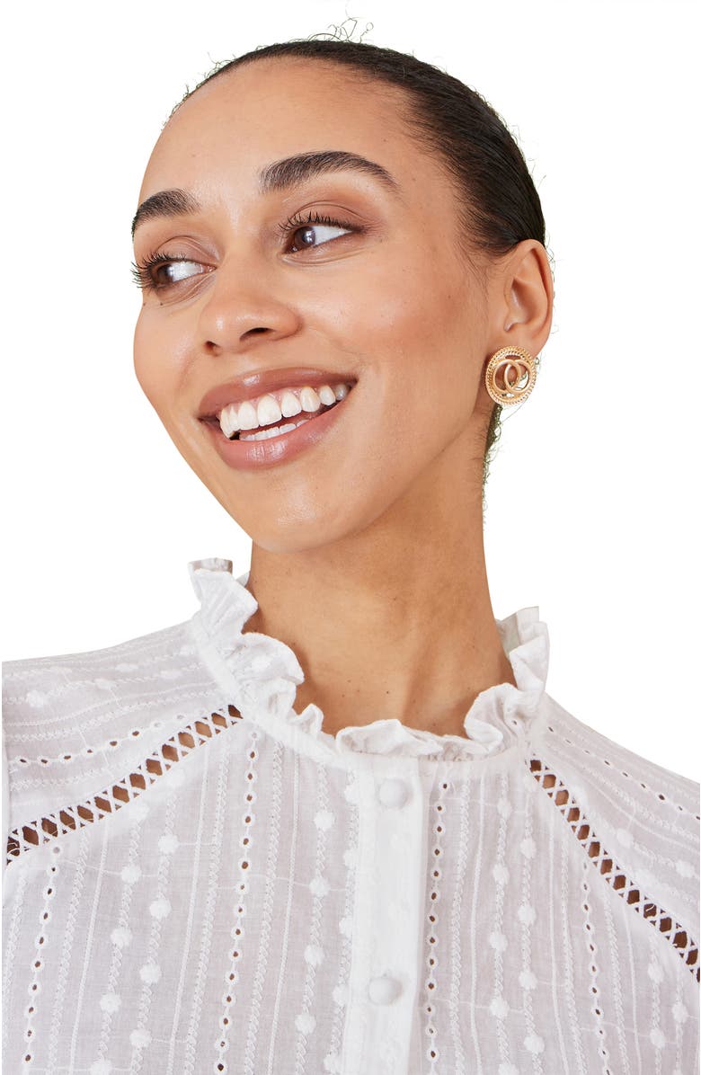 Yumi Broderie Anglaise Puff Sleeve Shirt, Alternate, color, White