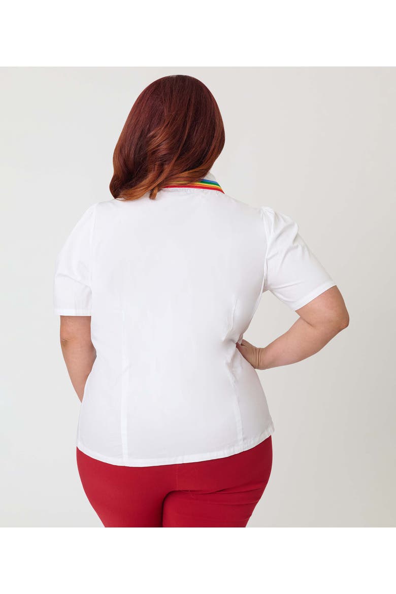 Plus Size 1940s Collared Blouse, Alternate, color, White W/Rainbow Details