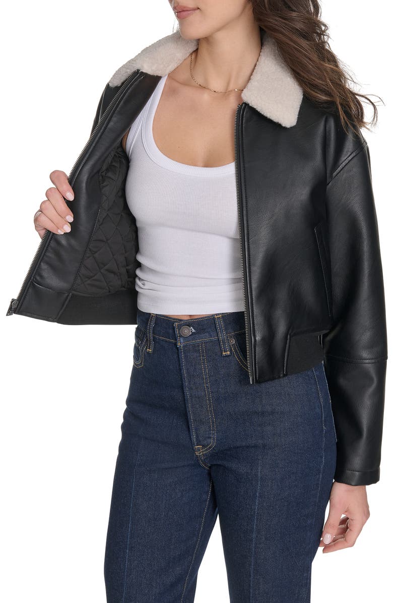 Levi's Faux Leather Bomber Jacket with Faux Shearling Collar, Alternate, color, Black