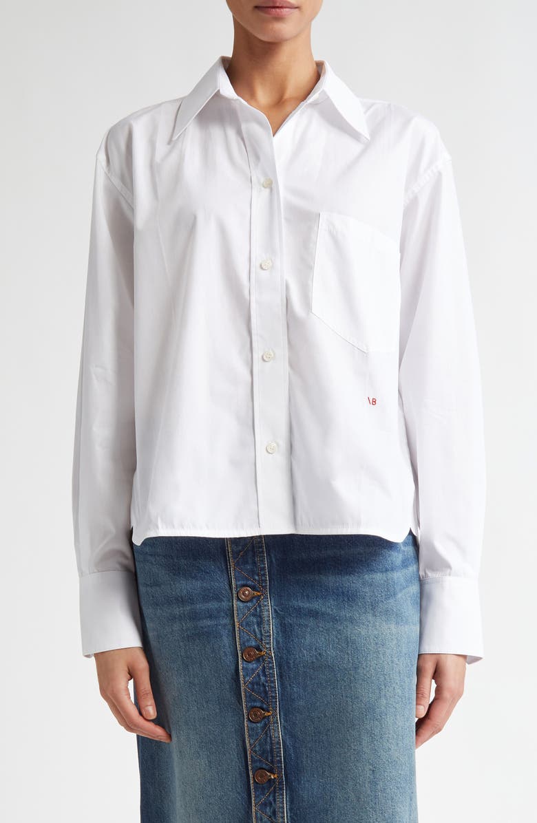 Victoria Beckham Crop Organic Cotton Poplin Button-Up Shirt, Main, color,