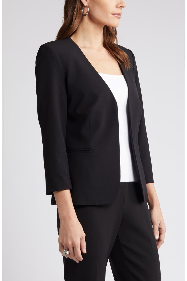 V-Neck Open Front Jacket, Alternate, color, BLACK