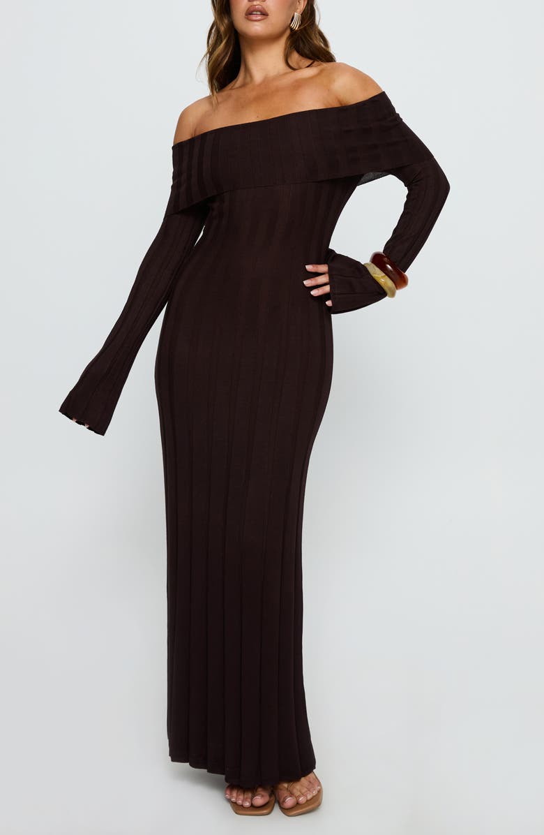 Princess Polly Ellouisa Long Sleeve Rib Knit Maxi Dress, Main, color, 