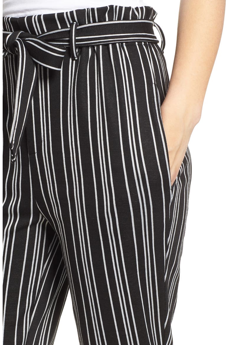 Stripe Paperbag Waist Crop Pants, Alternate, color, BLACK/ WHITE