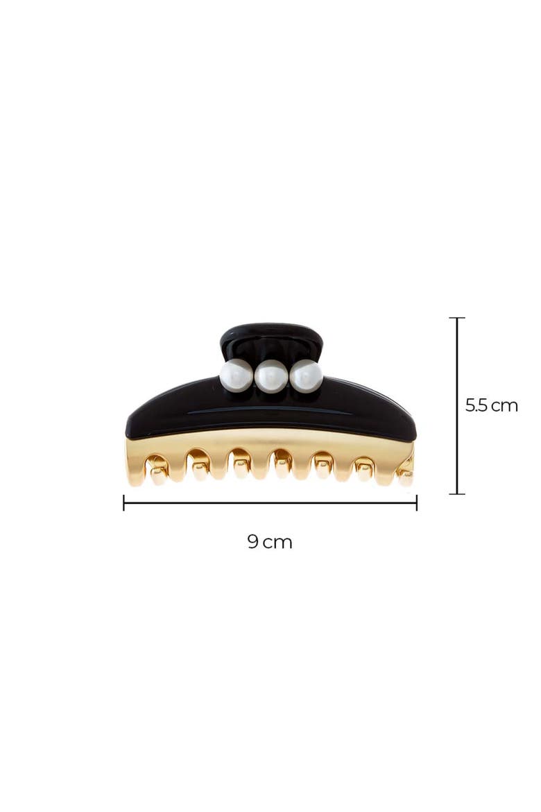 Medium Triple Pearl Accented Two Tone Claw Clip, Alternate, color, Black