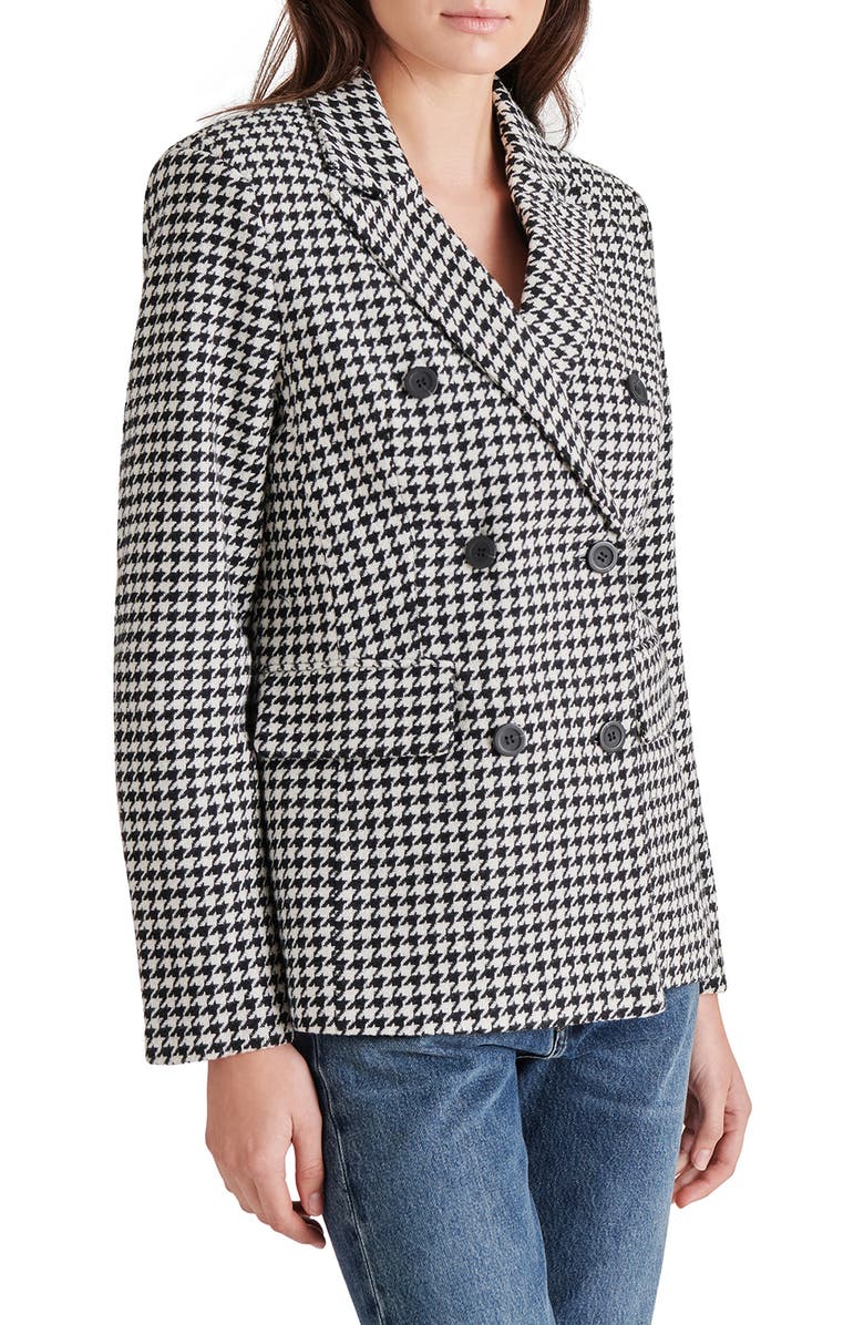 Steve Madden Houndstooth Peacoat, Alternate, color, Black