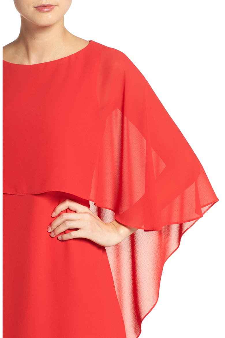 Chiffon Cape Cocktail Dress, Alternate, color, RED
