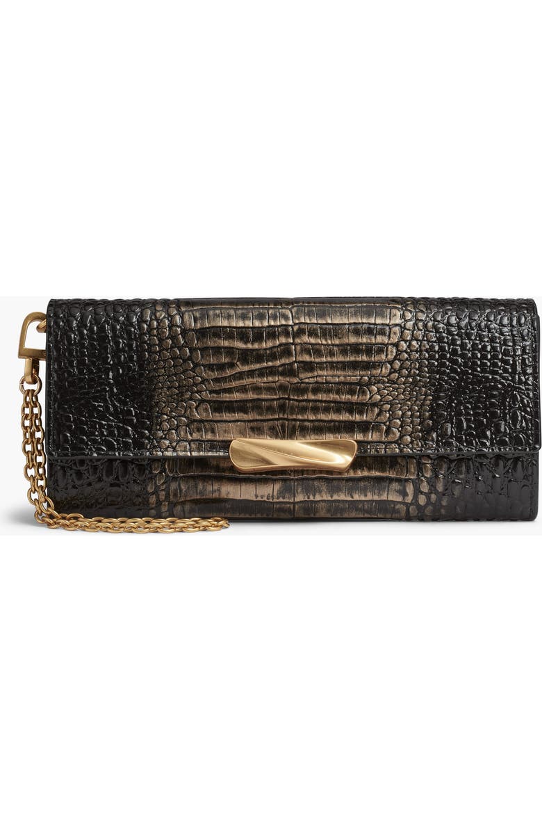 Donna Karan New York Amagansett Metallic Croco Wallet, Main, color, Black/Gold