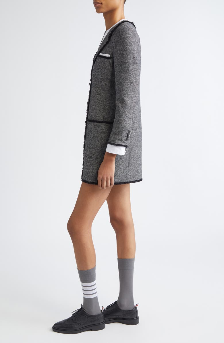 Thom Browne Donegal Long Sleeve Wool Dress, Alternate, color, Black/ White