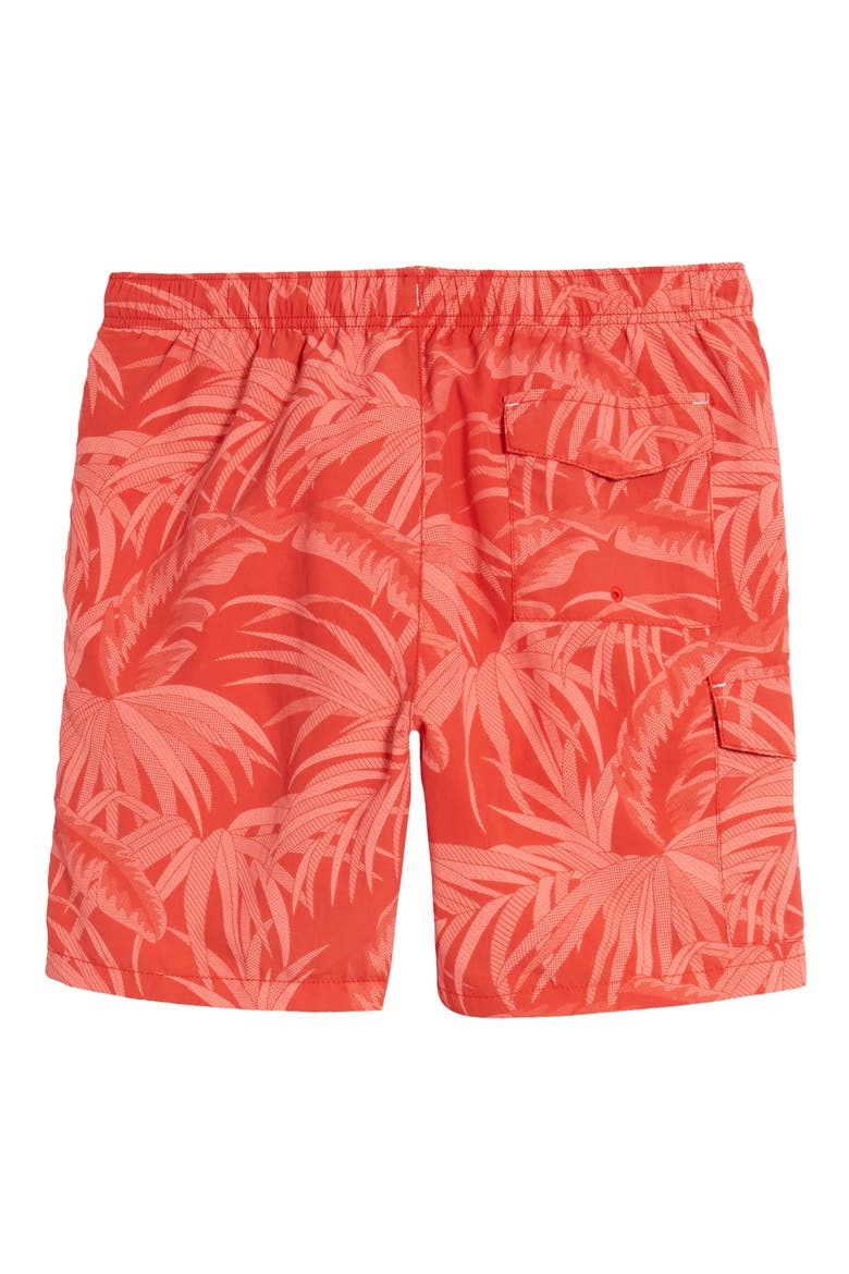 Naples Desert Fronds Nylon Swim Trunks, Alternate, color, CHERRY LUSH