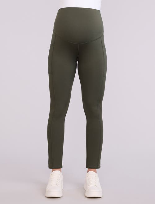 Motherhood Maternity Over The Belly Side Pocket Active Maternity Leggings In Green