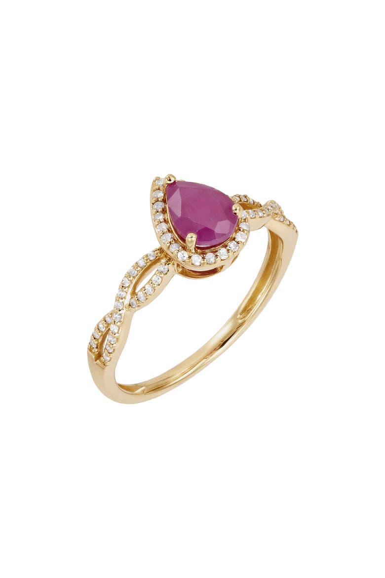 10K Yellow Gold Pear Cut Ruby & Diamond Halo Ring, Alternate, color, YELLOW GOLD