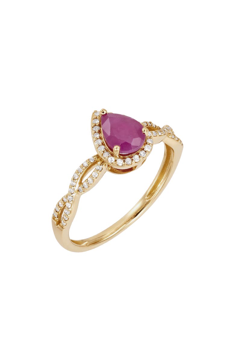 Frankie & Zoe 10K Yellow Gold Pear Cut Ruby & Diamond Halo Ring, Alternate, color, Yellow Gold