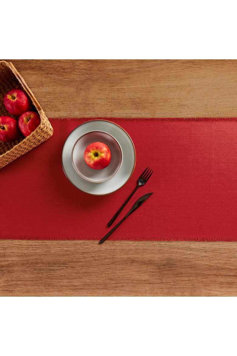 Linen Table Runner - Fringe, Alternate, color, Cherry