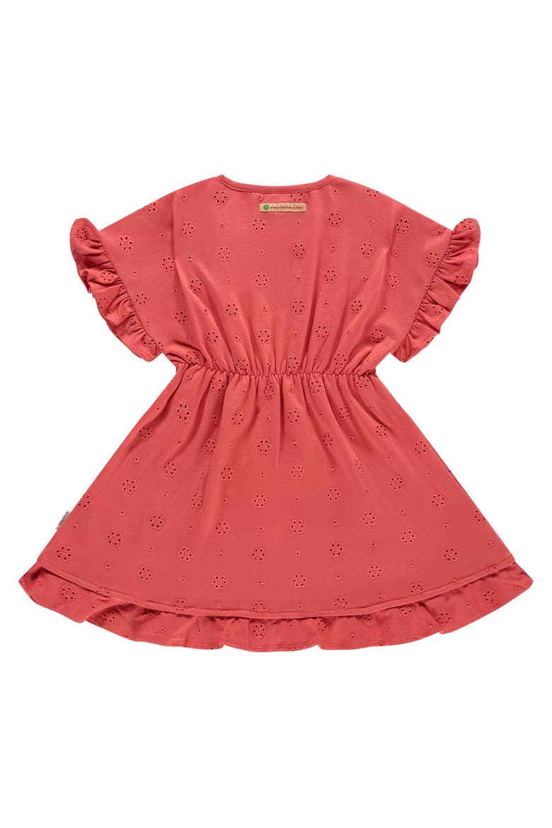 Eyelet Cinched Waist Short Sleeve Dress, Alternate, color, Scarlet