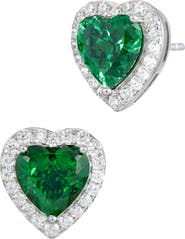 SAVVY CIE JEWELS Cubic Zirconia Heart Halo Stud Earrings