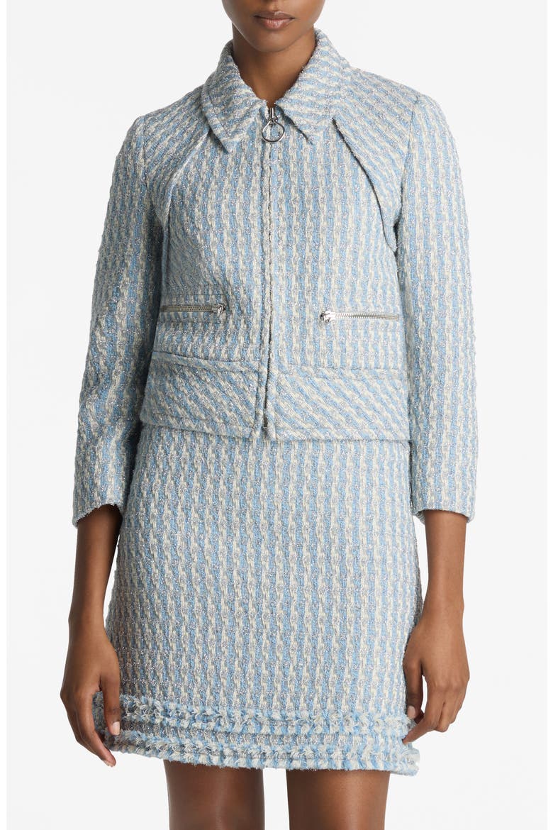 Metallic Tweed Zip-Up Jacket, Main, color, POWDER BLUE/ WHITE MULTI