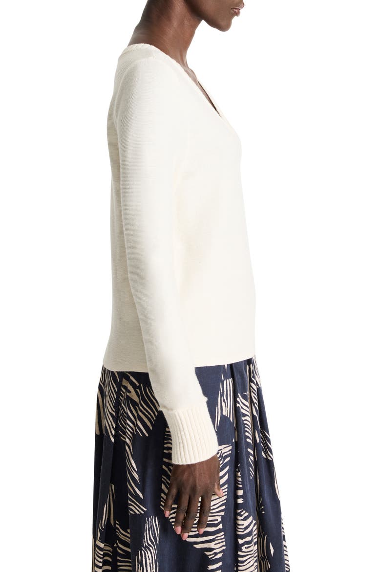 Garter V-Neck Cotton Blend Sweater, Alternate, color, CLASSIC CREAM